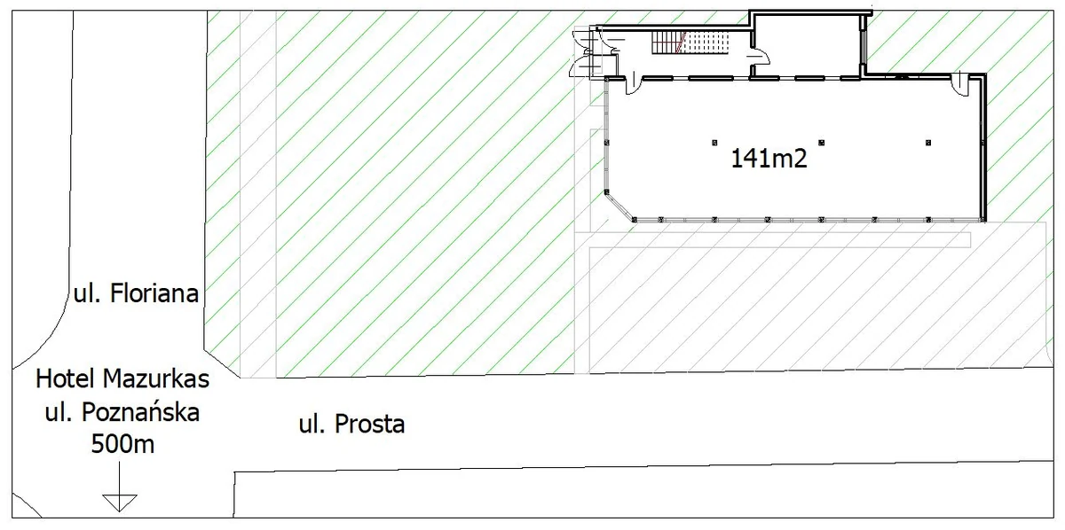 Plan lokalizacji budynku przy skrzyżowaniu ulic Floriana i Prostej